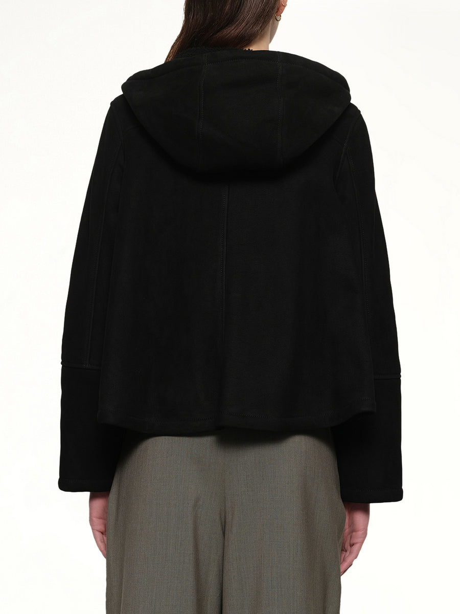 Hooded Shearling Jacket in Black