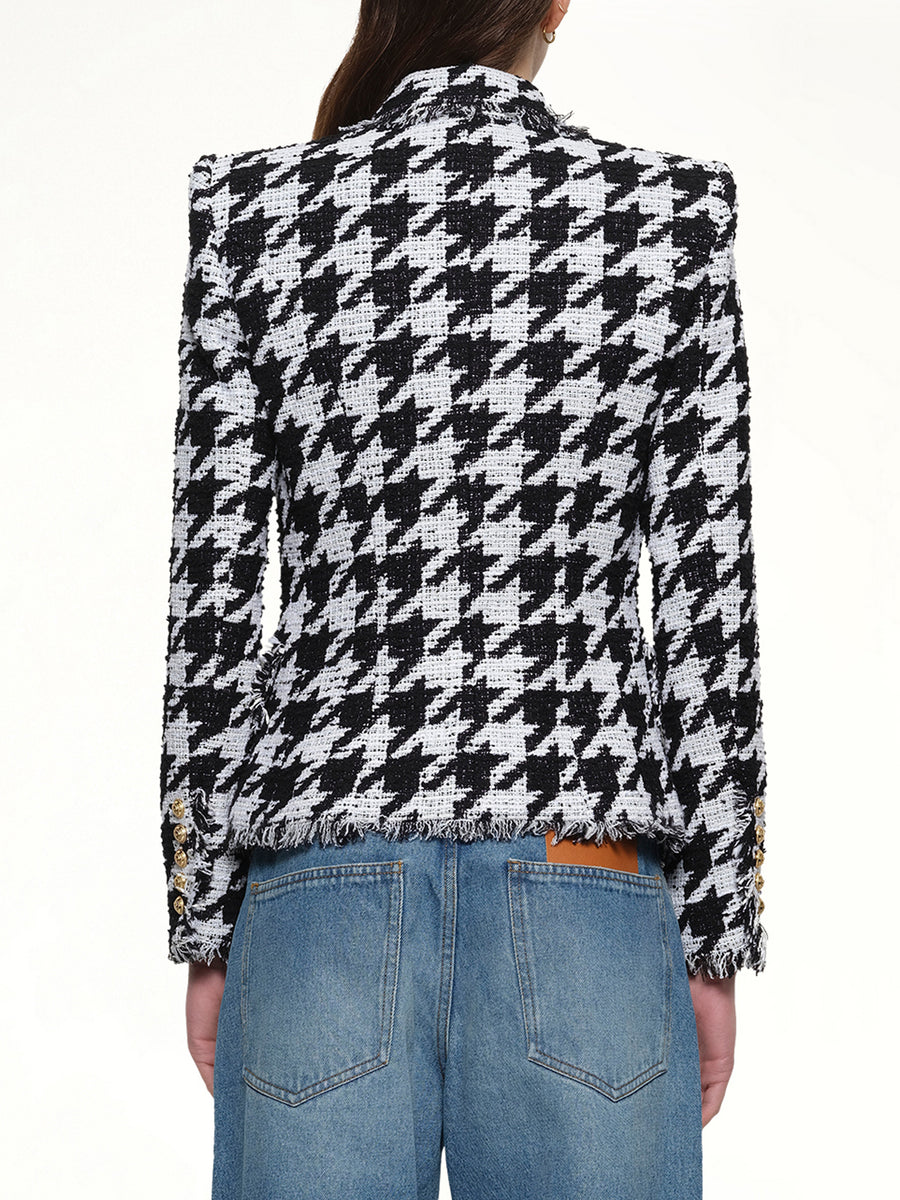 6 Buttons Fitted Tweed Jacket in White/Black