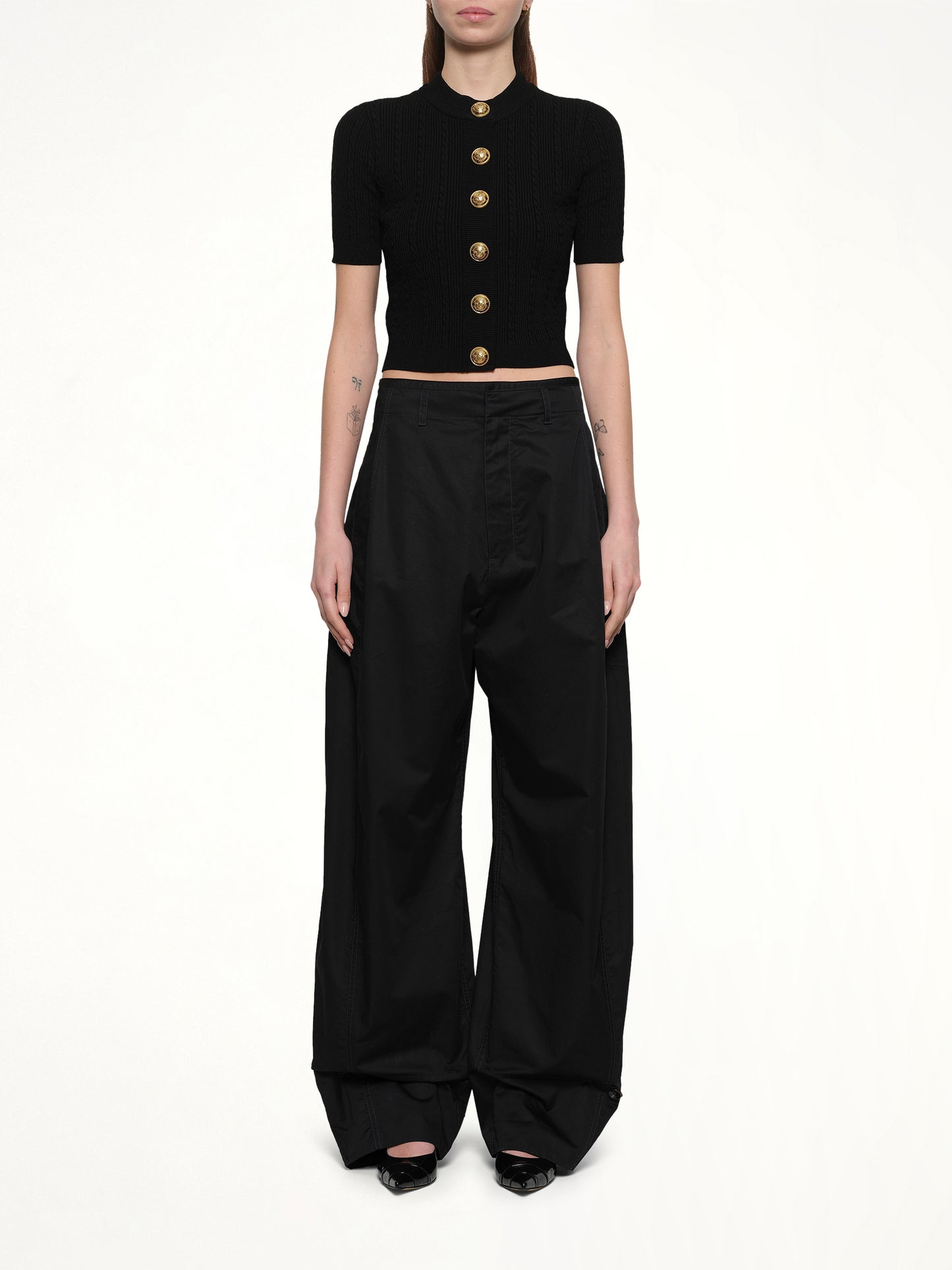 SS Buttoned Torsade Knit Cardigan in Black