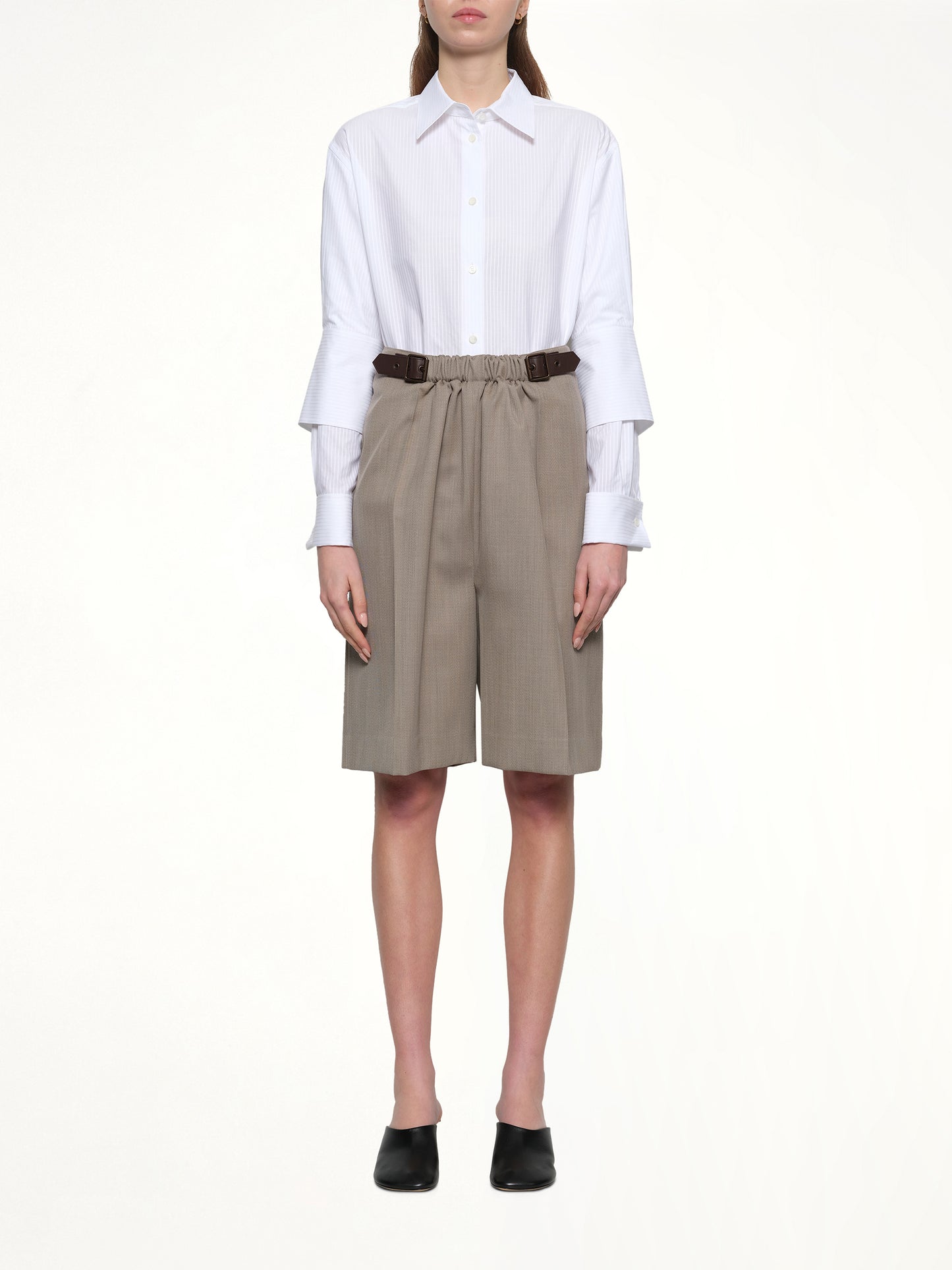Belted Shorts in Beige Melange