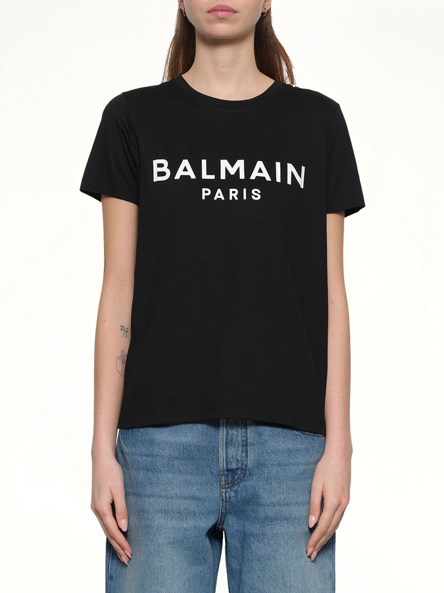 3 Button Logo Print T-Shirt in Black/White
