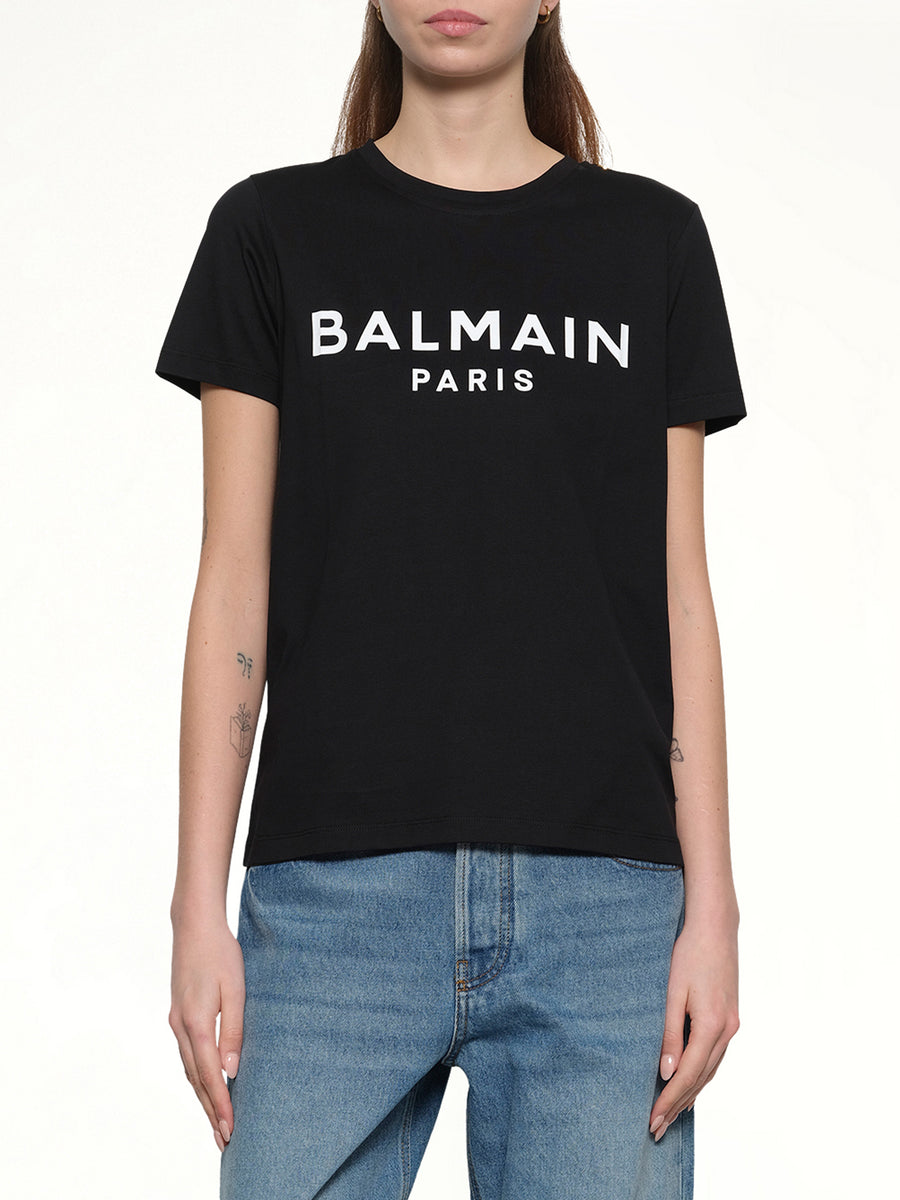 3 Button Logo Print T-Shirt in Black/White