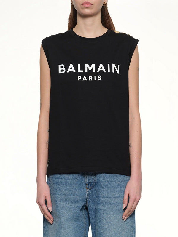 3 Buttons Logo Tank Top in Black