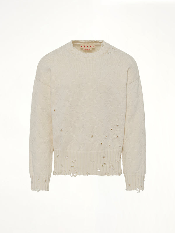 Logo Embroidery Knit Sweater in Lily White