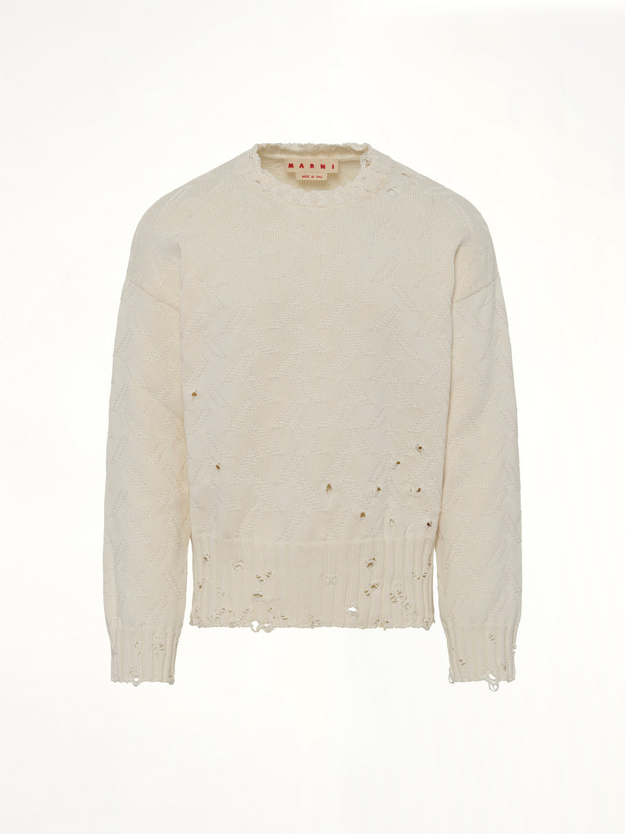 Logo Embroidery Knit Sweater in Lily White