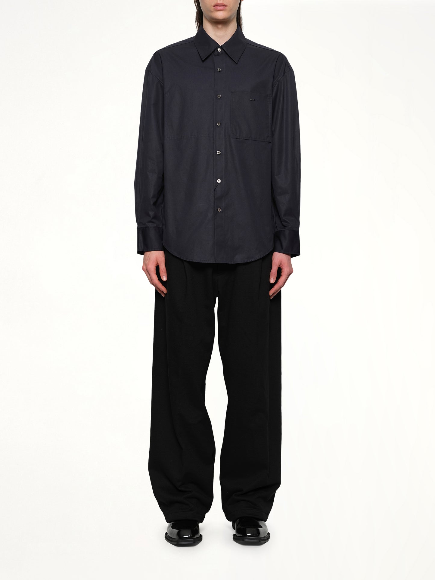 Logo Button Up Shirt in Navy