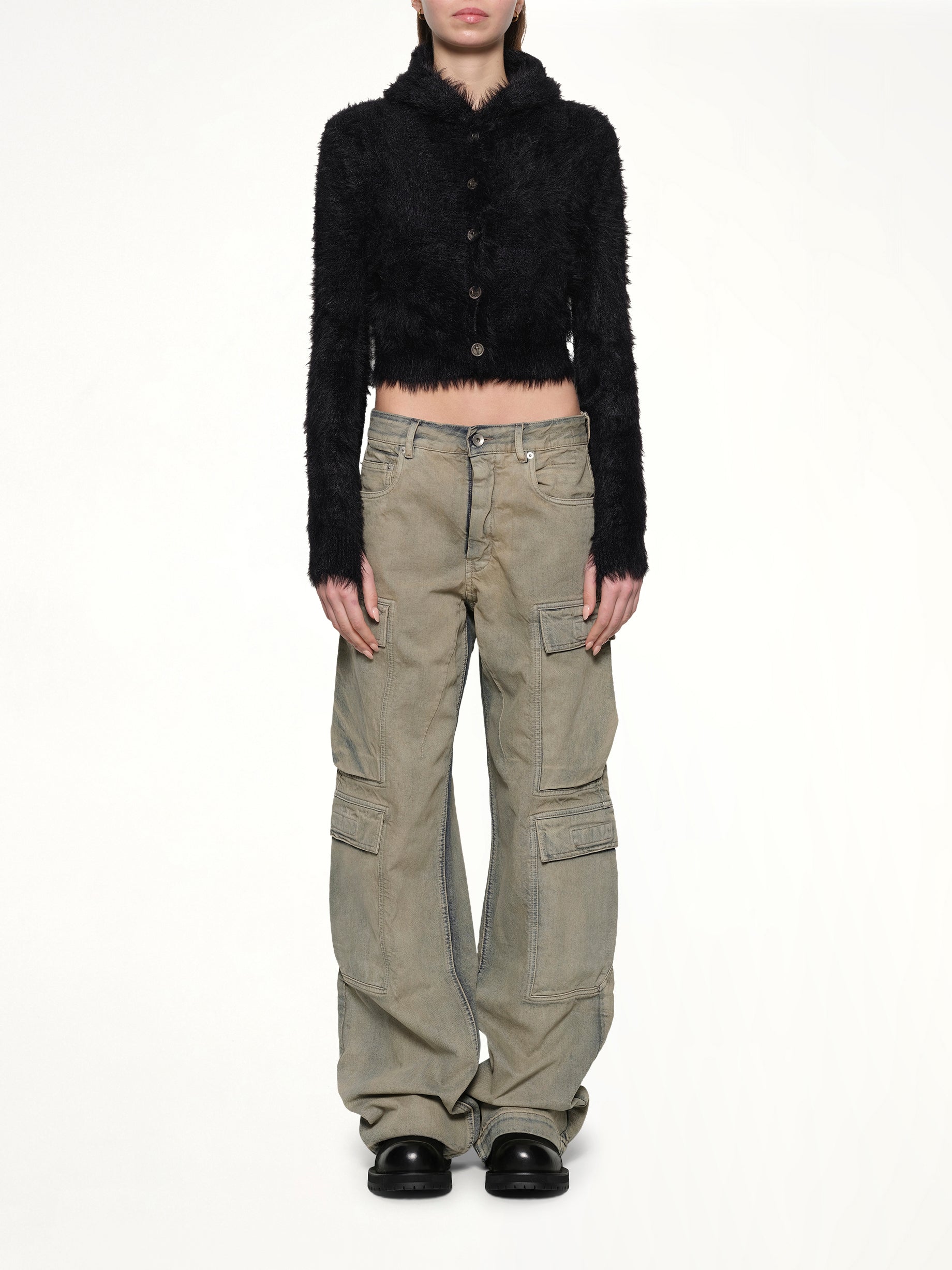 Chimera Fur Hooded Button Up in Black