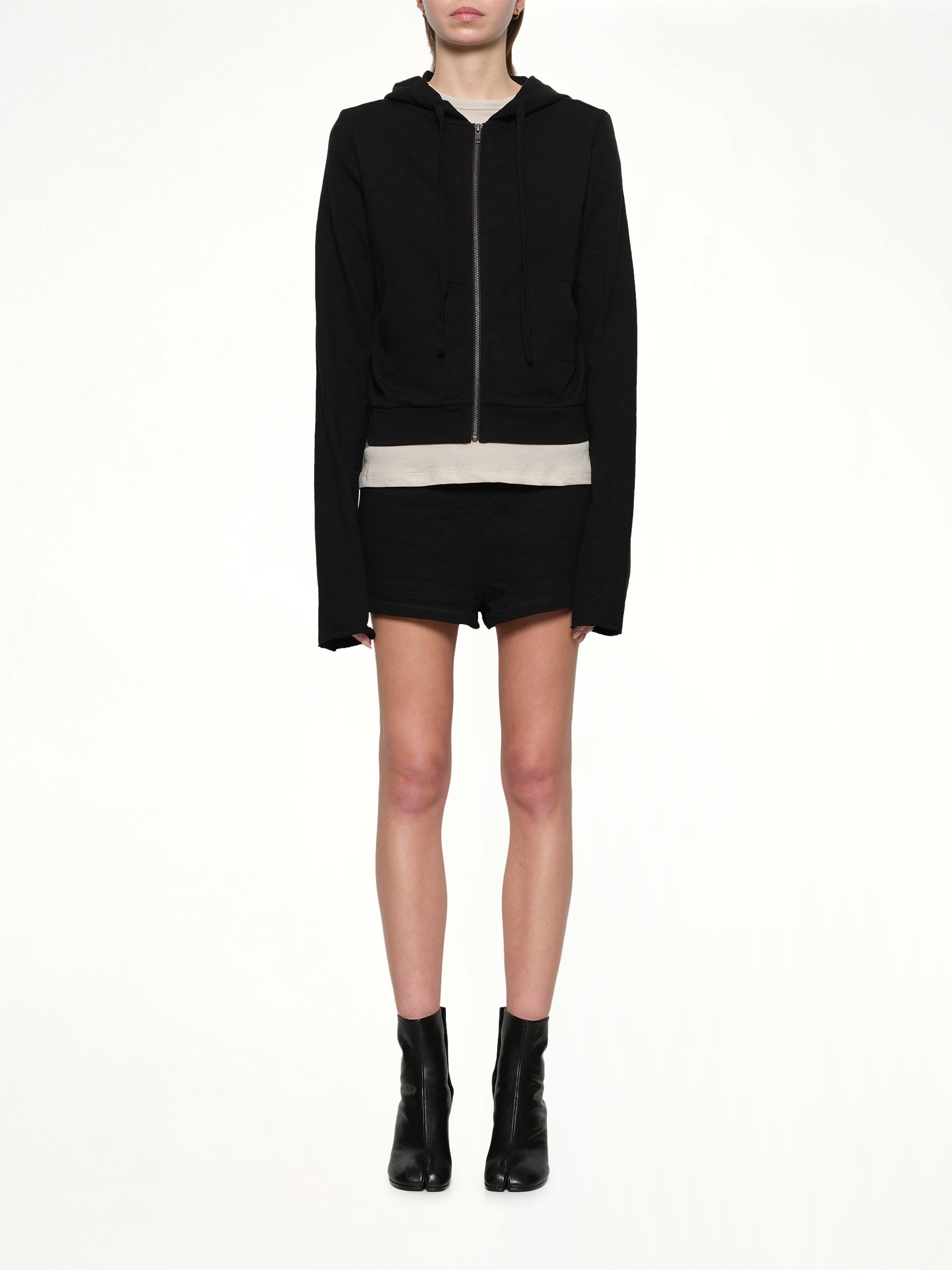 Lightweight Cropped Zip-Up Hoodie in Black