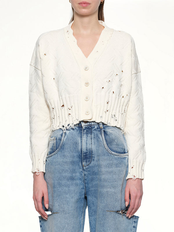 Jacquard Dishevelled Cardigan in Lily White