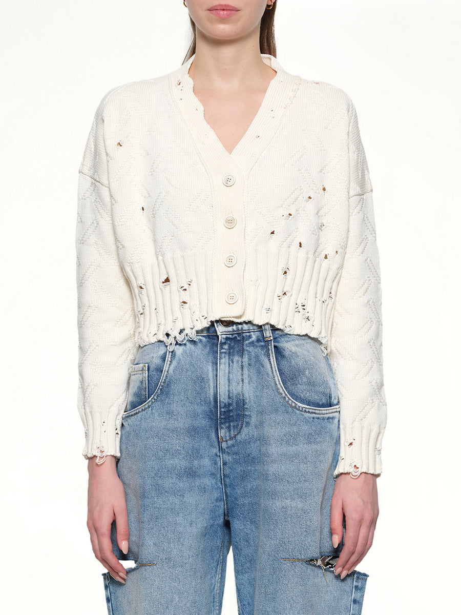 Jacquard Dishevelled Cardigan in Lily White
