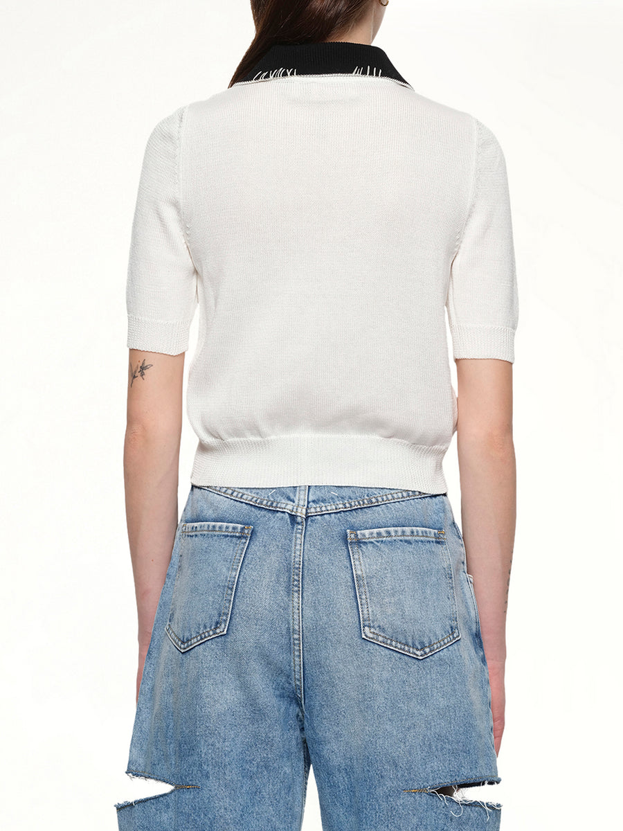 Short Sleeve Knit Polo in Natural White