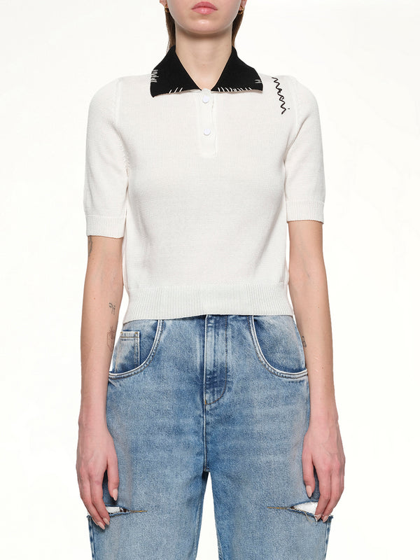 Short Sleeve Knit Polo in Natural White