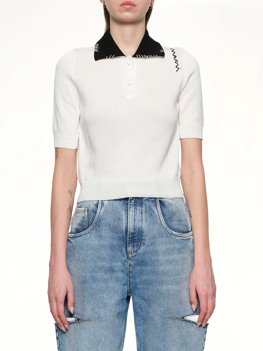 Short Sleeve Knit Polo in Natural White