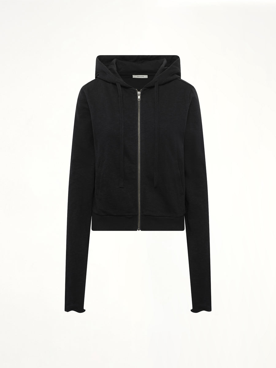Lightweight Cropped Zip-Up Hoodie in Black