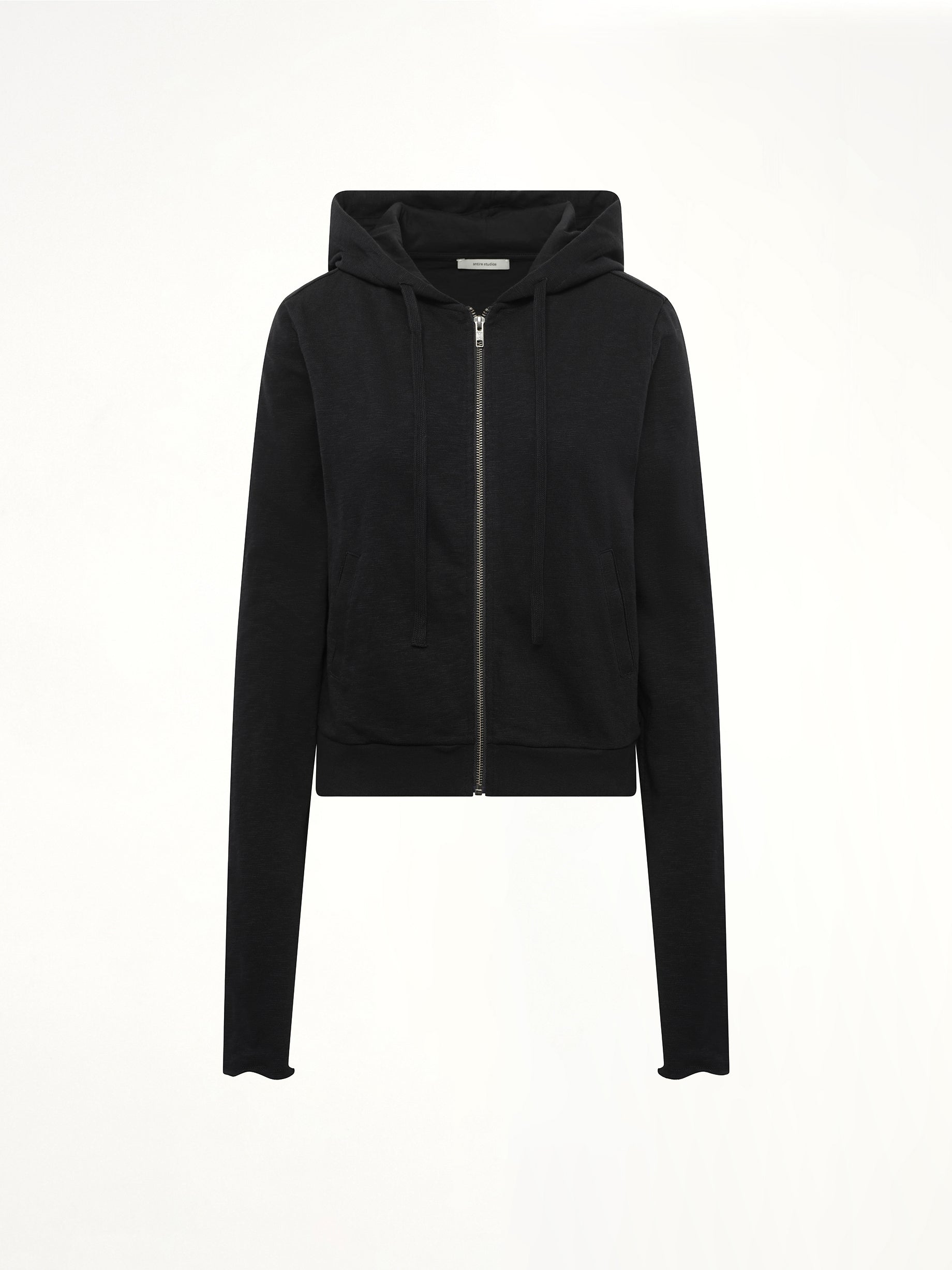 Lightweight Cropped Zip-Up Hoodie in Black