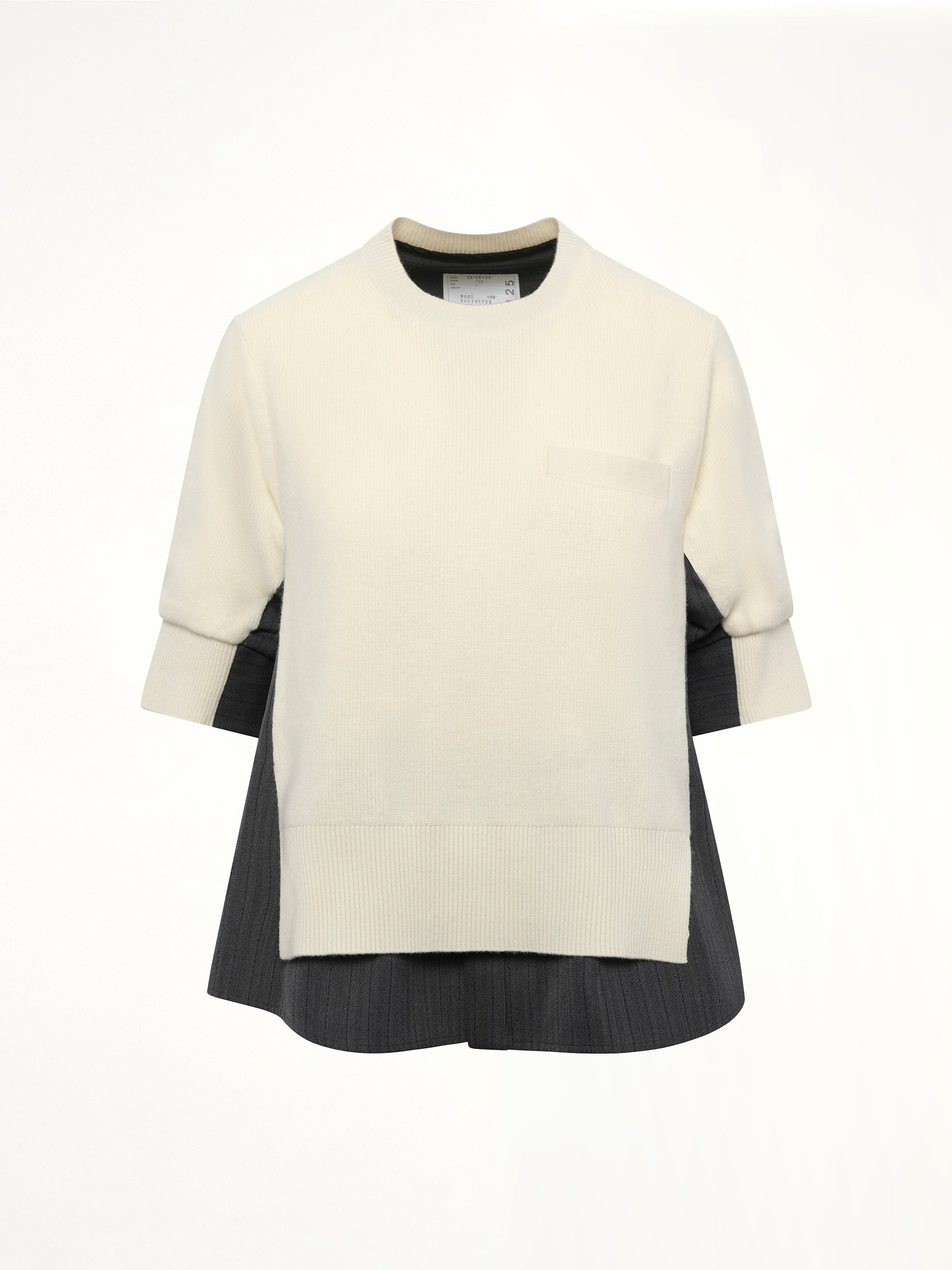 Stripe Doeskin x Wool Knit Pullover in Off White/Gray
