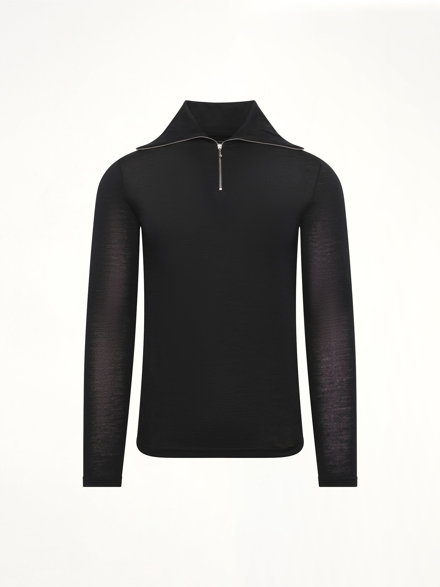 Zip Up High Neck Long Sleeve T-Shirt in Black
