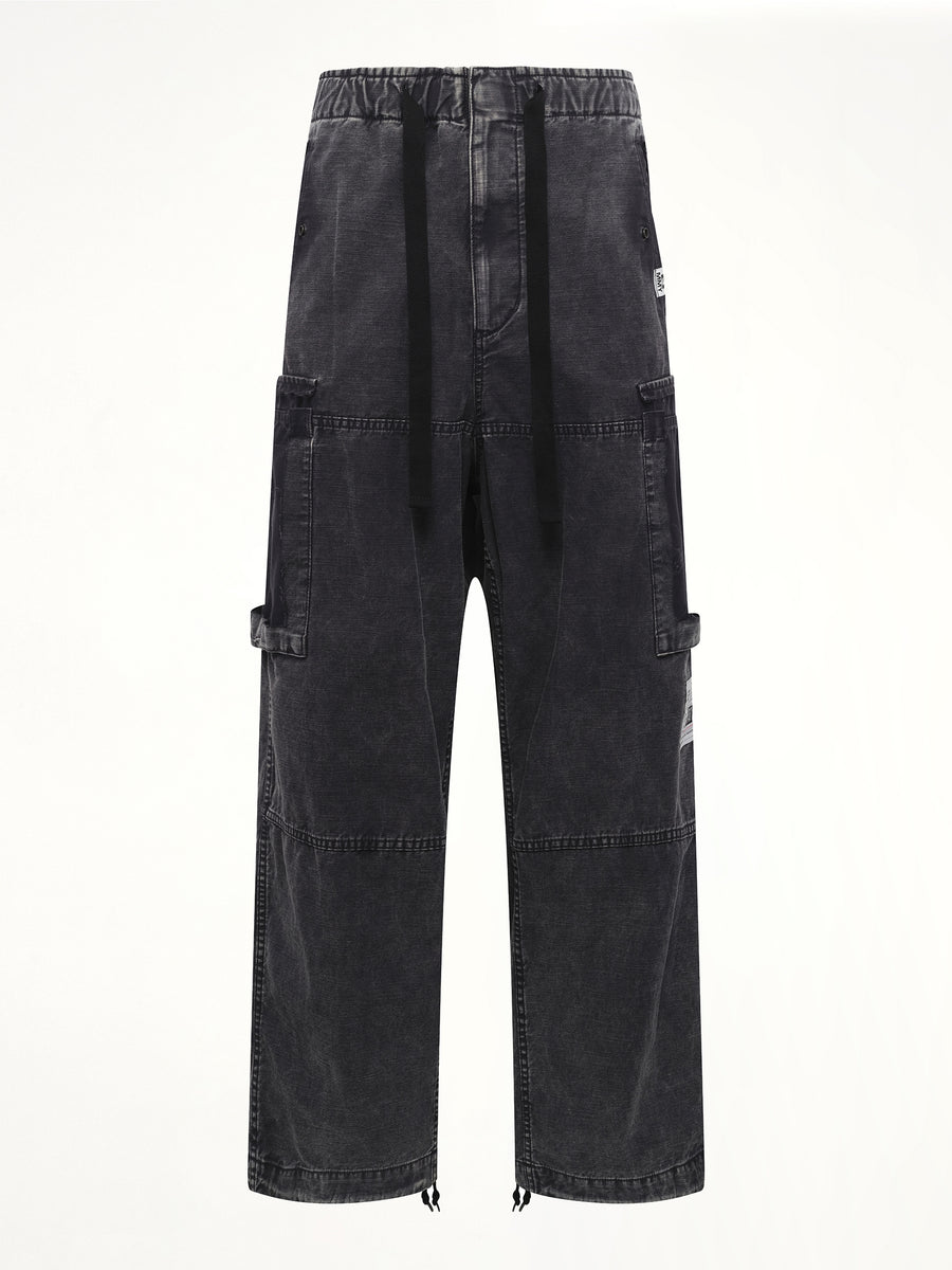 Cotton Satin Cargo Trousers in Black