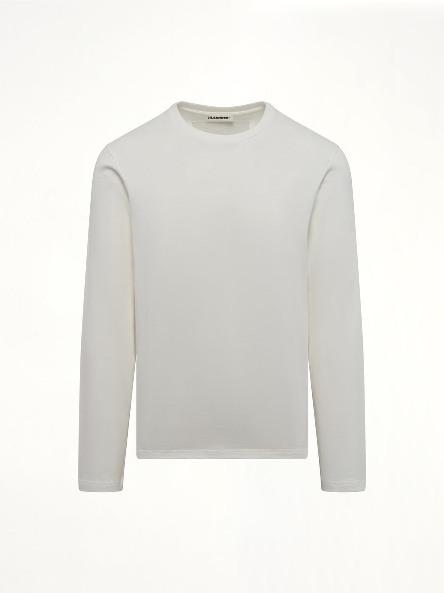 Leather Patch Long Sleeve T-Shirt in Porcelain