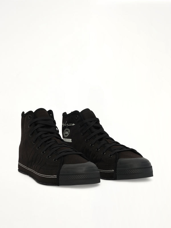 Y-3 X NBHD Nizza Hi Sneaker in Black Front View | Y-3