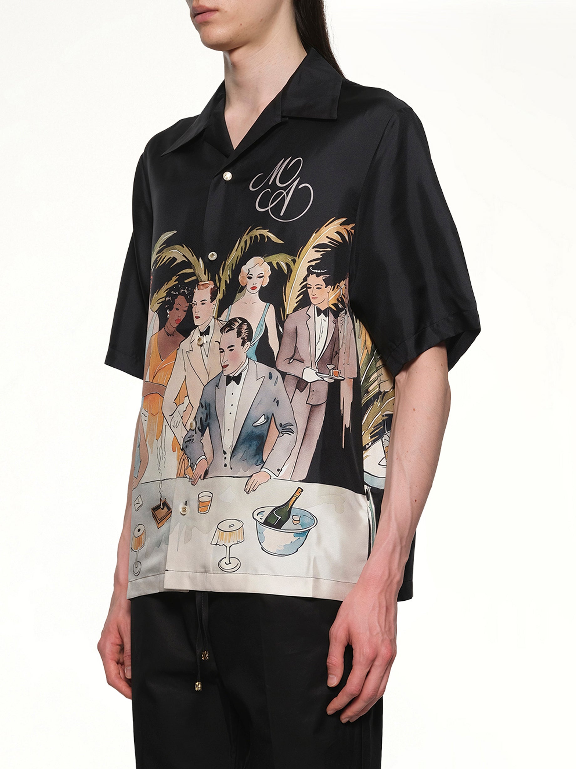 Bar Scene Bowling Shirt in Black