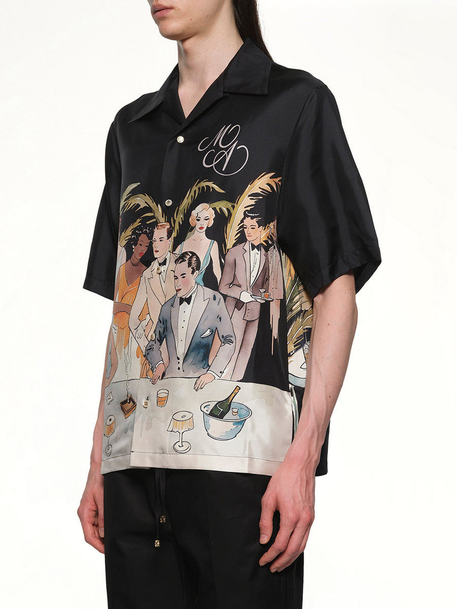 Bar Scene Bowling Shirt in Black