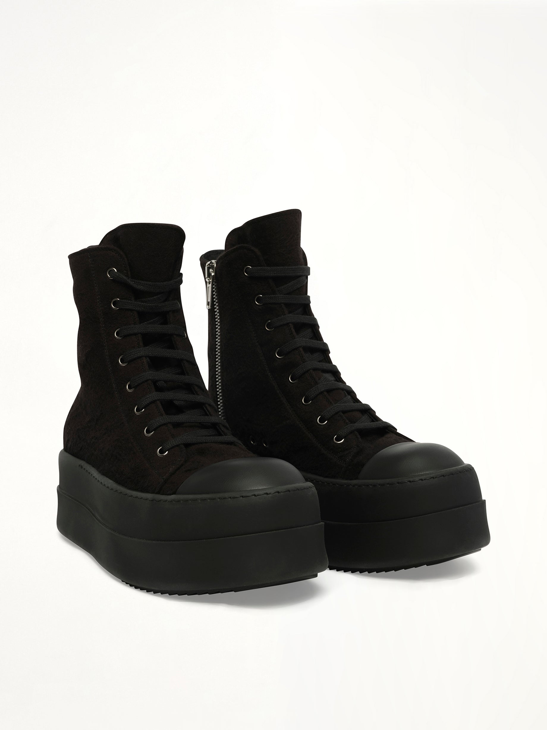 Double Bumper Sneaker in All Black Front View | RICK OWENS DRKSHDW