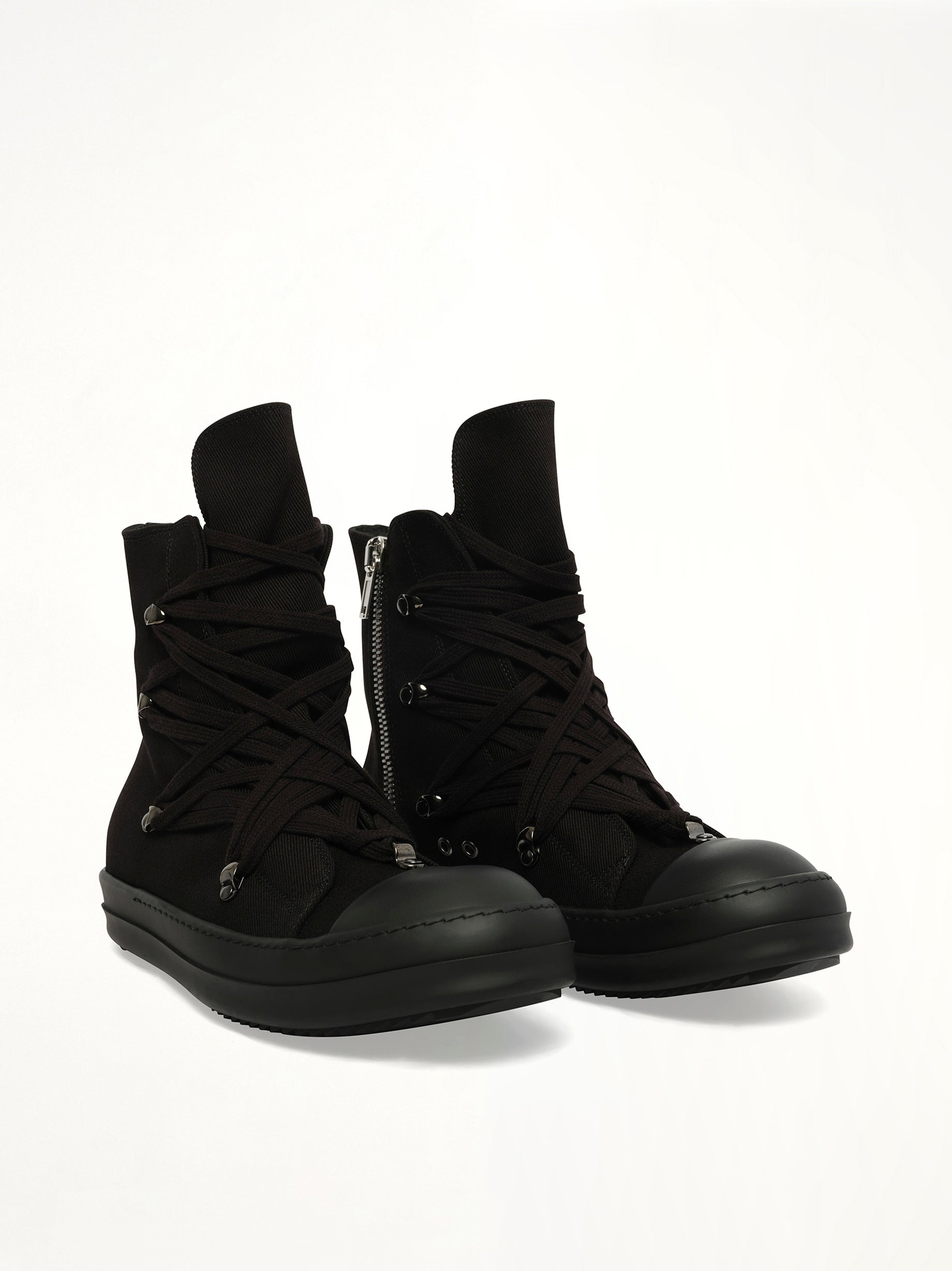 Megalace Sneaks in All Black Front View | RICK OWENS DRKSHDW