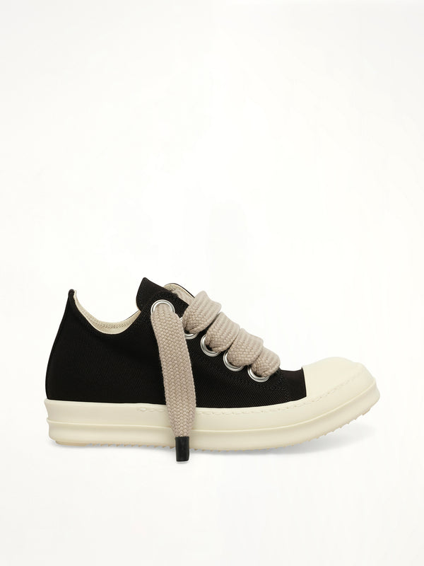 Jumbolace Low Sneaks in Black/Milk/Milk Side View | RICK OWENS DRKSHDW