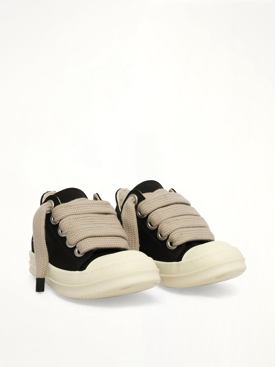Jumbolace Low Sneaks in Black/Milk/Milk Front View | RICK OWENS DRKSHDW