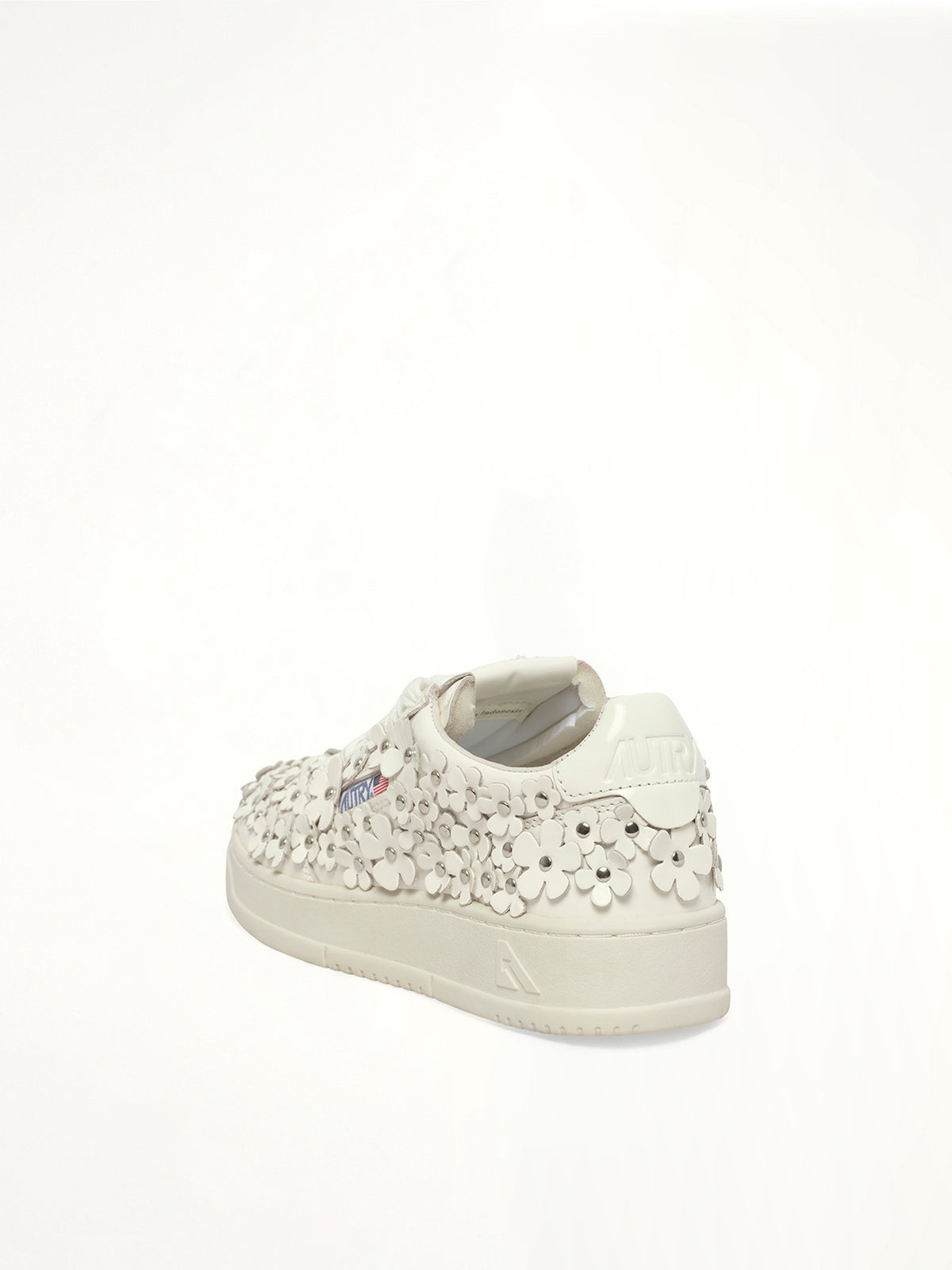 Medalist Low Patent Flower Sneaker in White Back View | AUTRY