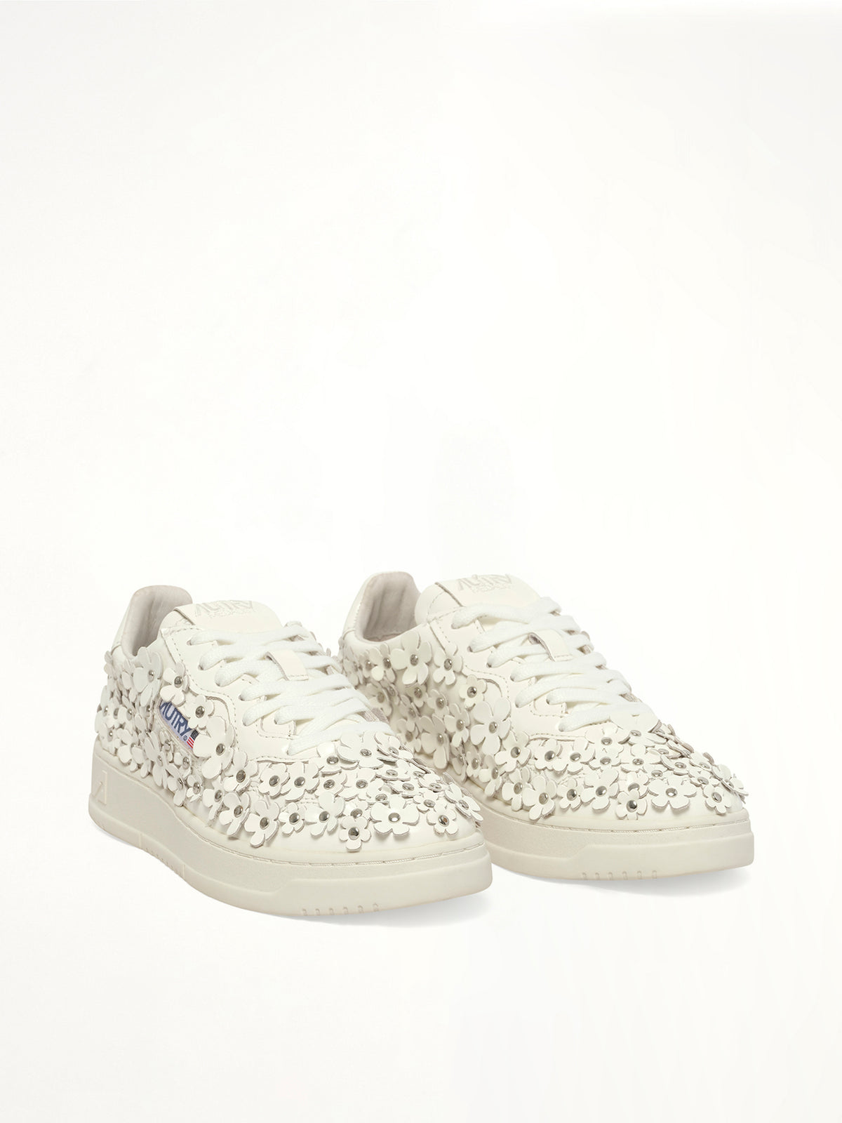 Medalist Low Patent Flower Sneaker in White Front View | AUTRY