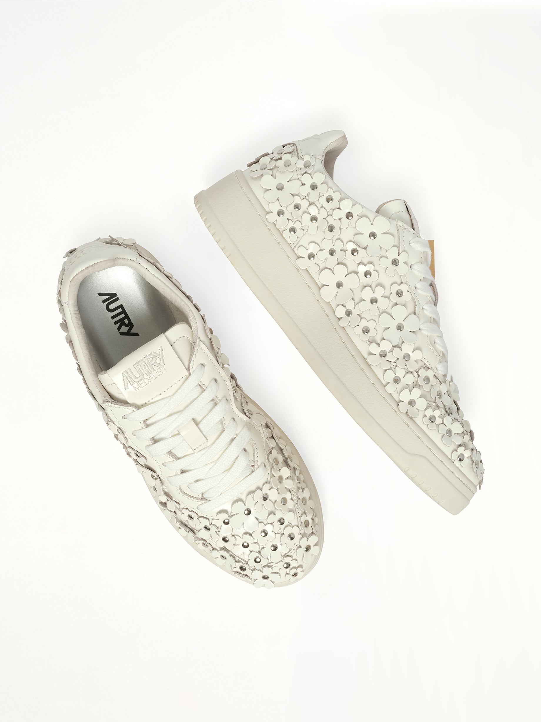 Medalist Low Patent Flower Sneaker in White Top View | AUTRY