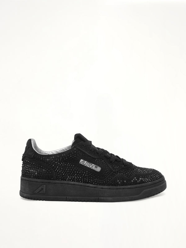 Medalist Low Strass Sneaker in Black Side View | AUTRY