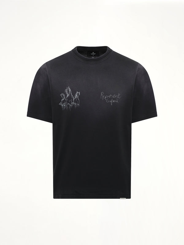 エイジドブラックの手描きサラブレッドホースTシャツ
