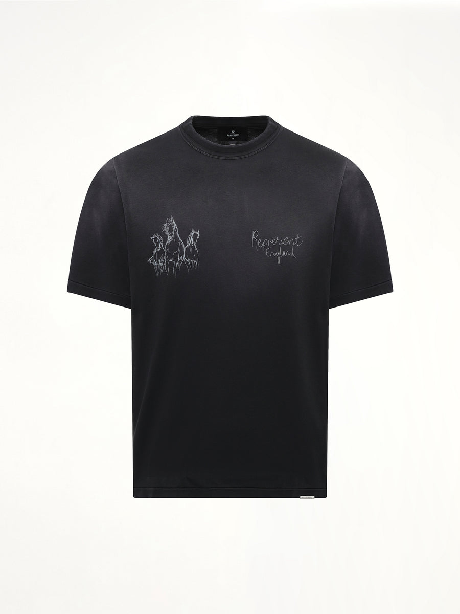 Hand Drawn Thoroughbred Horse T-Shirt in Aged Black
