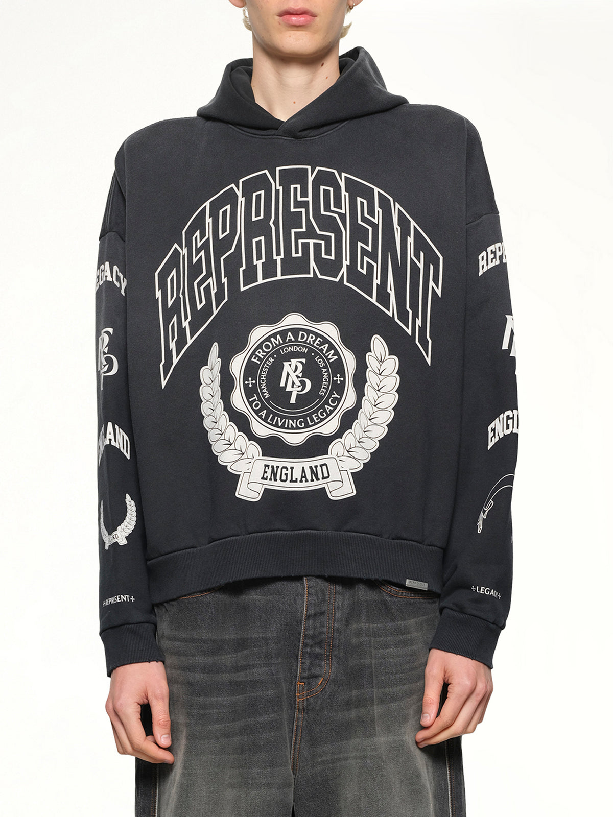 Represent Legacy Crest Hoodie in Stained Black