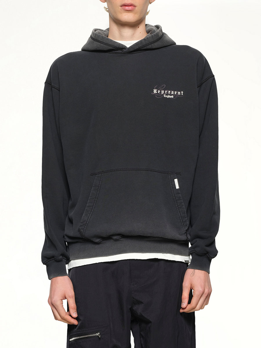 Represent Legacy Overprint Hoodie in Vintage Black