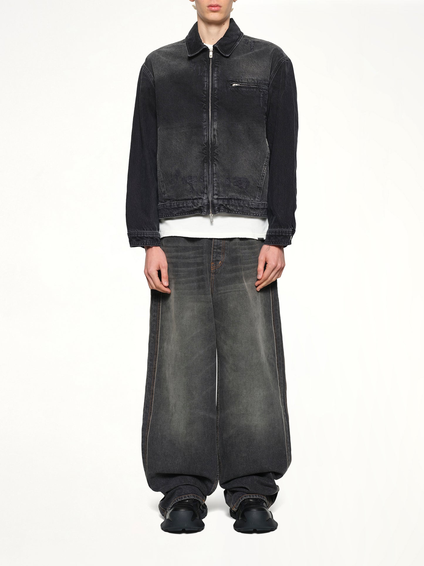 Collared Denim Jacket in Aged Black