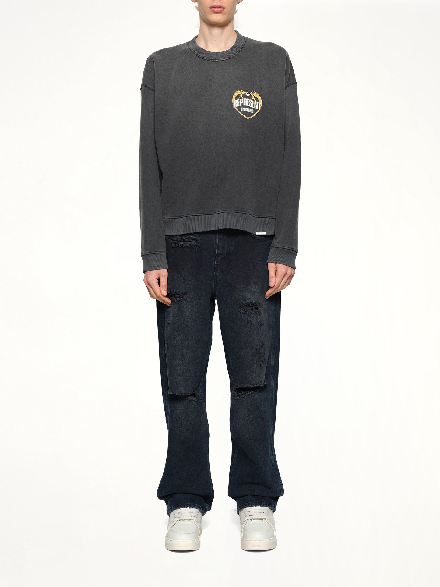 Represent Angel Border Sweatshirt in Stained Black