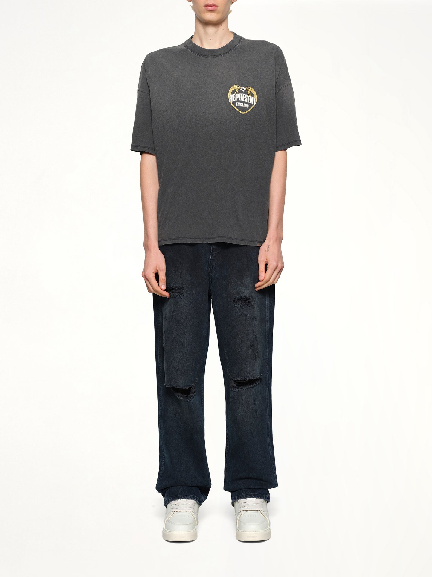 Represent Angel Border T-Shirt in Stained Black