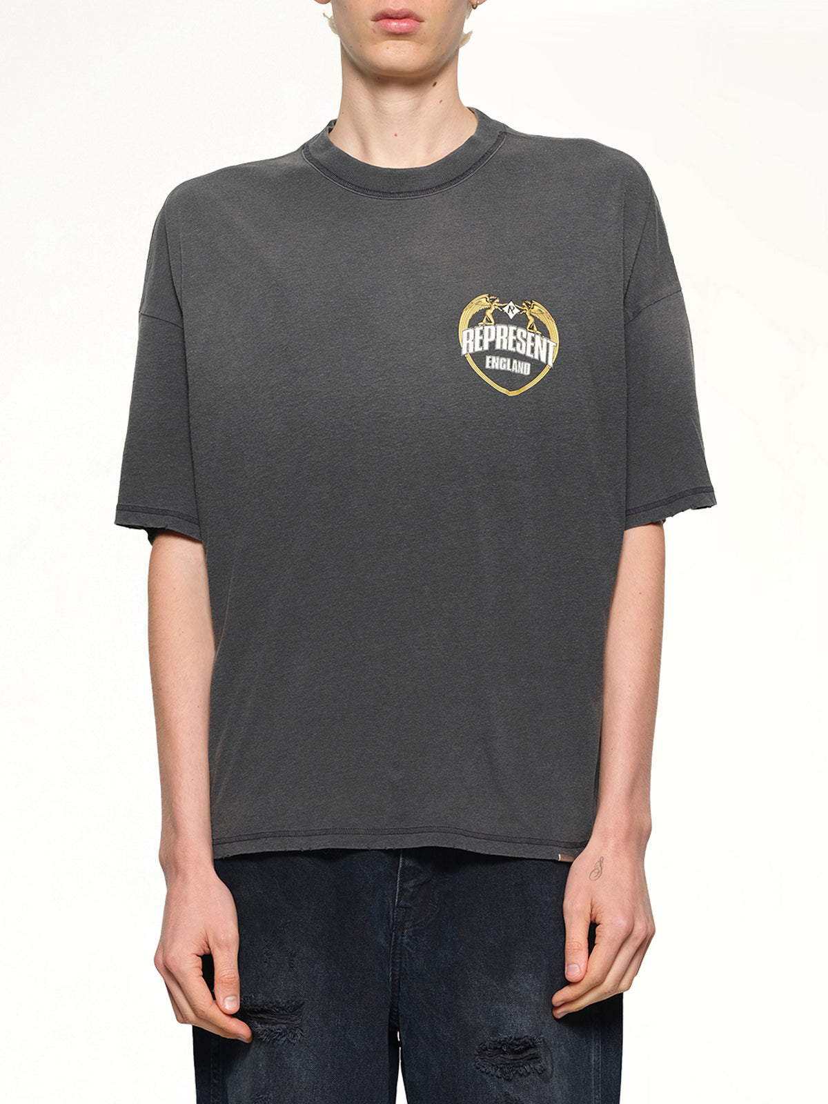 리프레젠트 엔젤 보더 티셔츠 스테인드 블랙