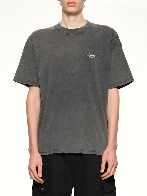 ヴィンテージグレーのリプレゼントオーナーズクラブスクリプトTシャツ