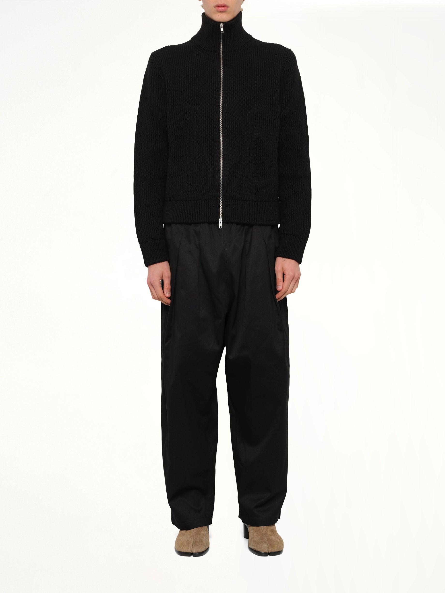 Drivers Knit Zip Sweater in Black
