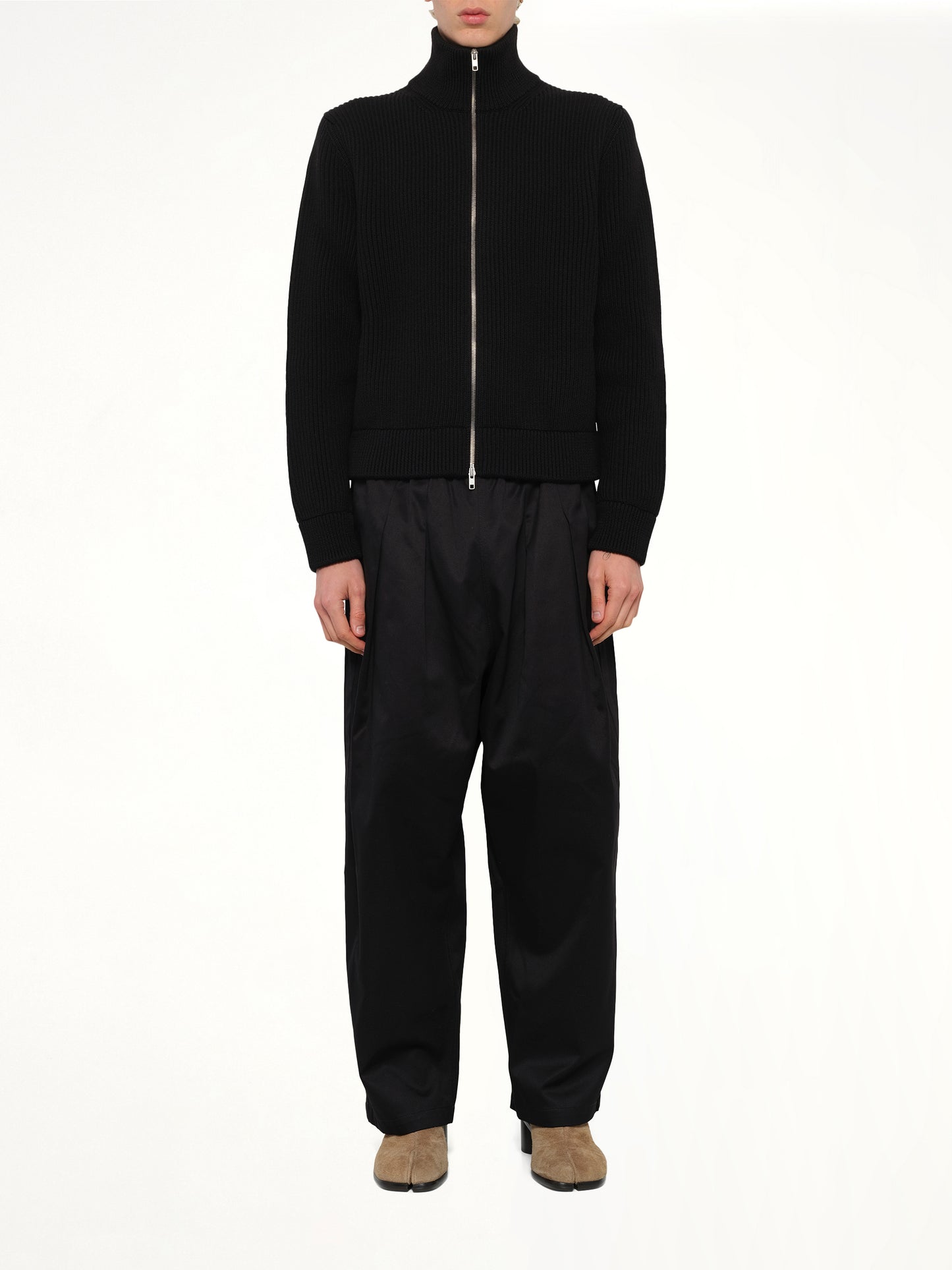 Drivers Knit Zip Sweater in Black