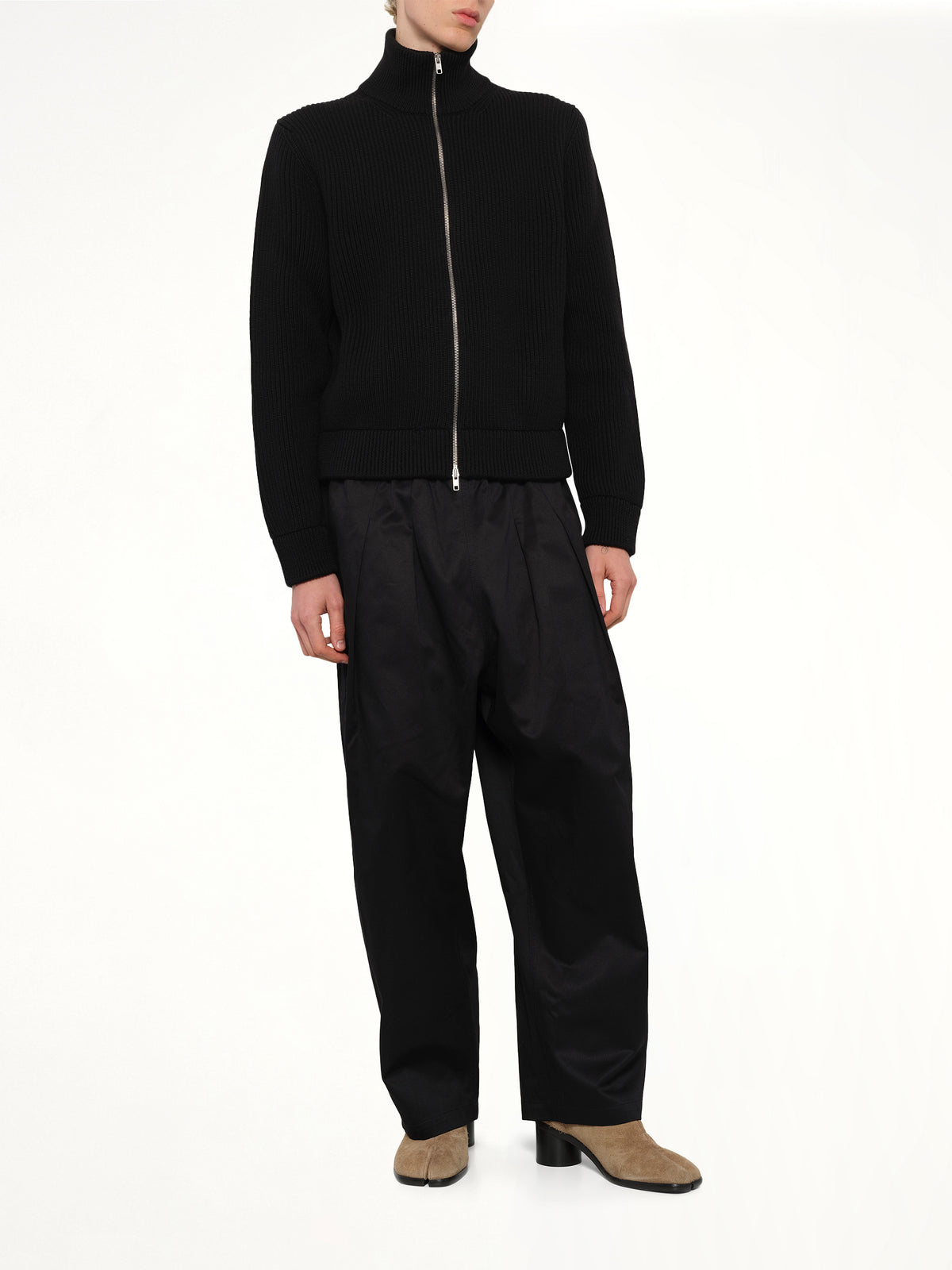 Drivers Knit Zip Sweater in Black