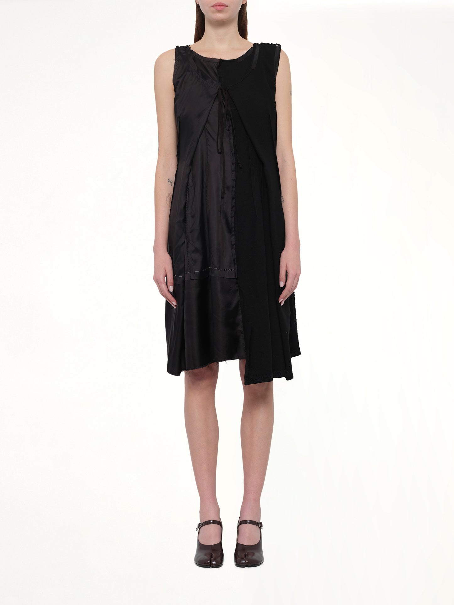 Silk Twill Midi Dress in Black