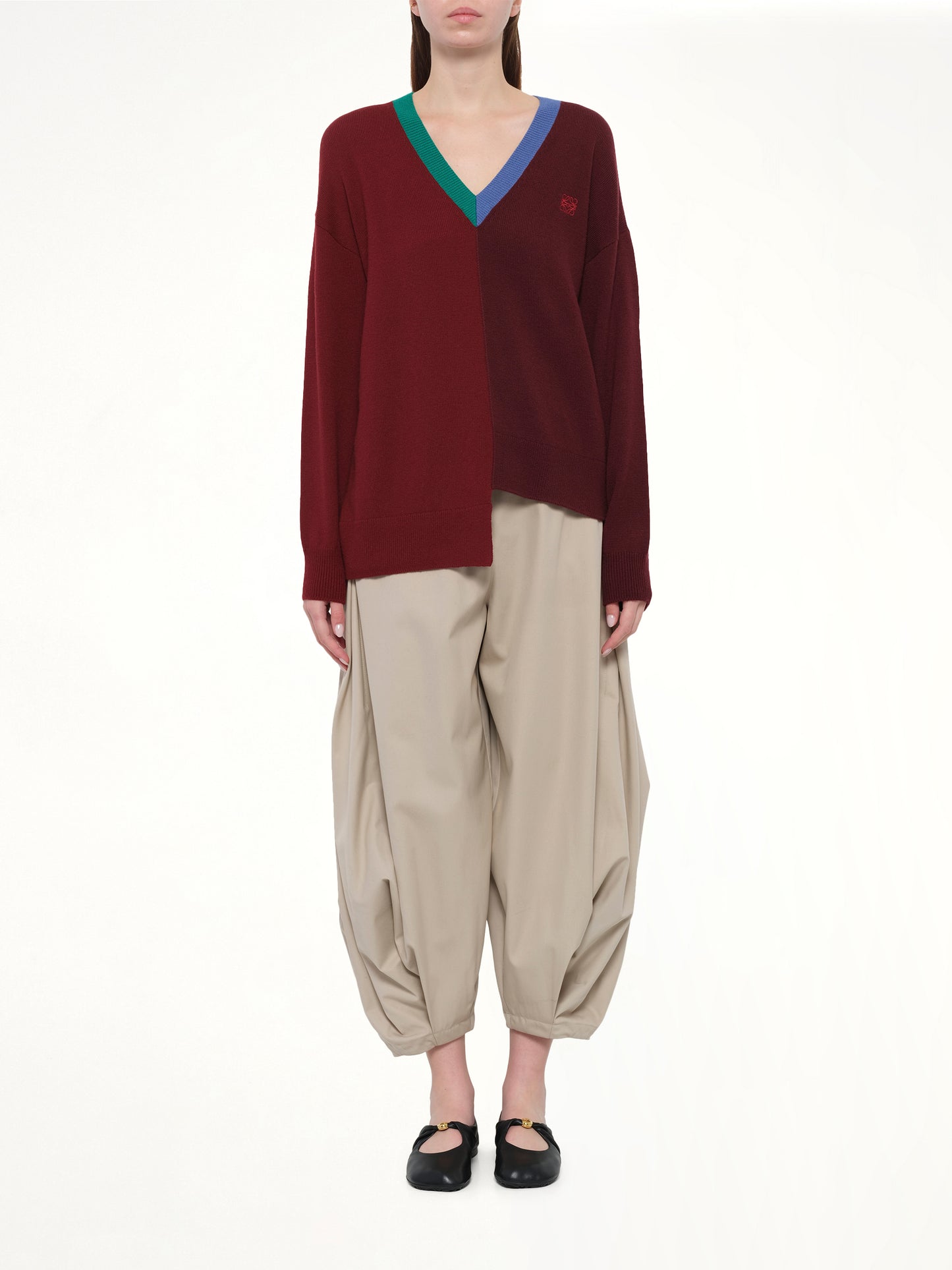 Asymmetric Sweater in Green/Red/Multicolour