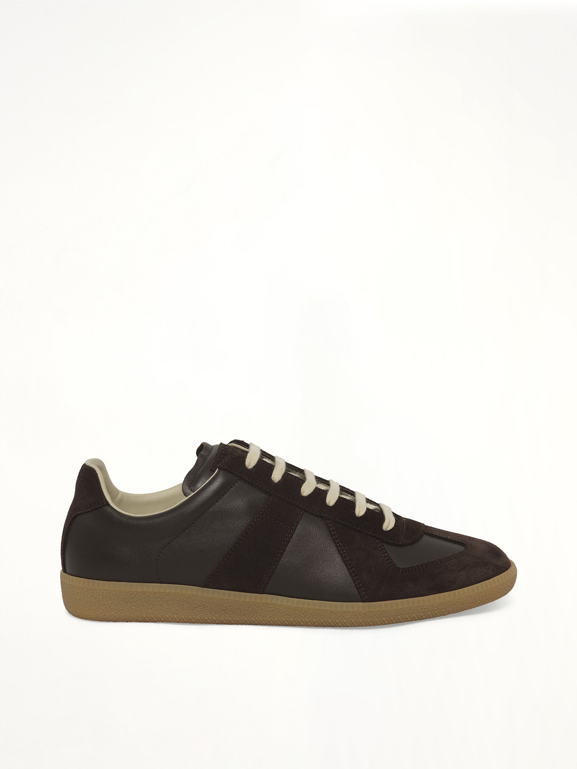Replica Leather Sneaker in Dark Brown Side View | MAISON MARGIELA