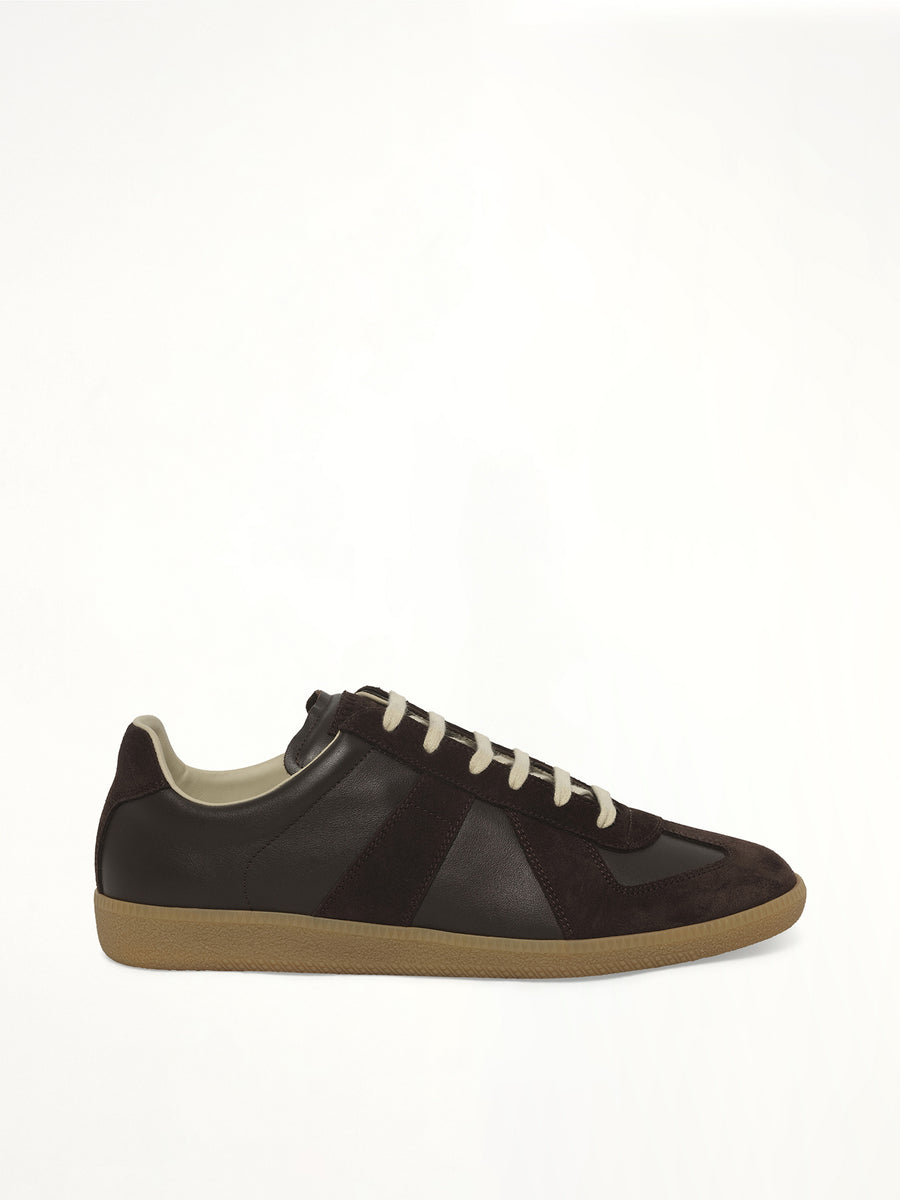 Replica Leather Sneaker in Dark Brown Side View | MAISON MARGIELA
